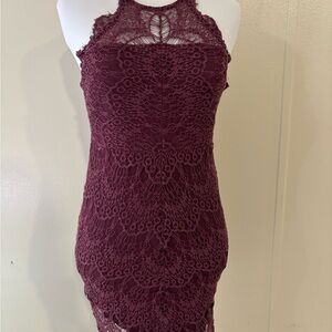 Free People Burgundy Lace Mini Dress